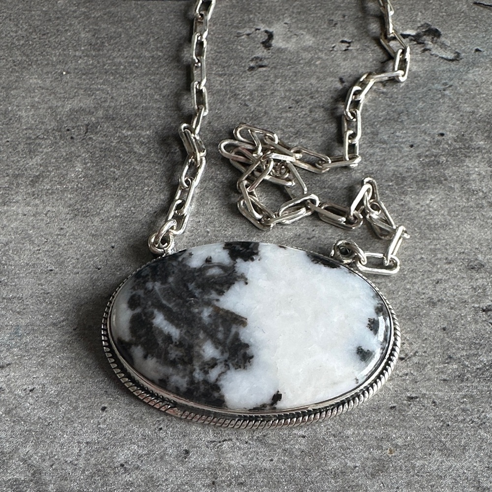 Zebra Jasper Sterling 925 Silver Stone Pendant Necklace